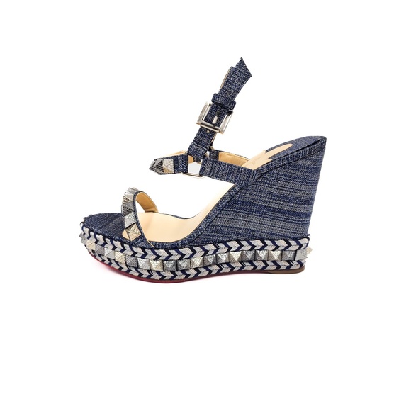 Christian Louboutin Metallic Denim Silver Espadrille Platform Sandals EU 39 - Picture 2 of 9